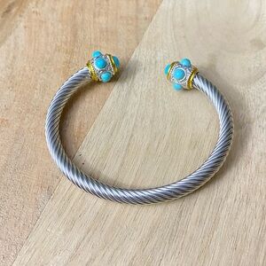 Silver and Gold Women's Bracelet with Turquoise Accents